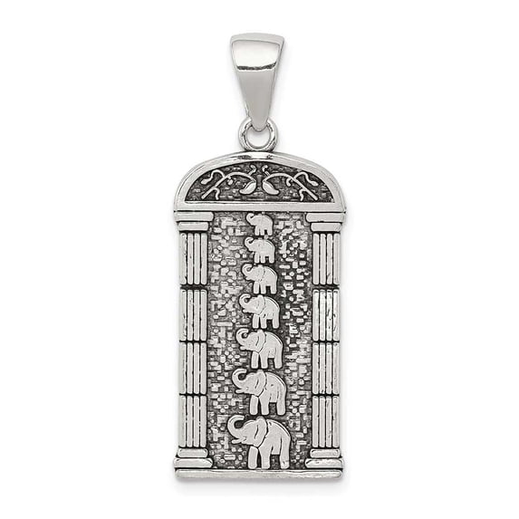 Sterling Silver Antiqued Stacked Elephants Engraved Pendant QC8662