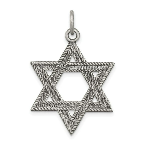 Sterling Silver Antiqued Star of David Charm - 1.0 Grams - Measures 39x22mm Wide