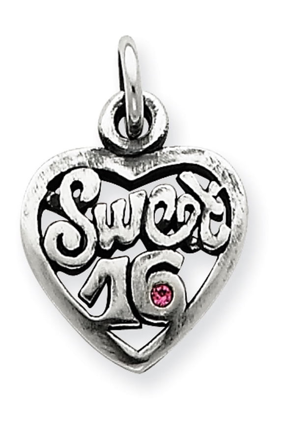 FJC Finejewelers Sterling Silver Antiqued Sweet 16 Heart Charm