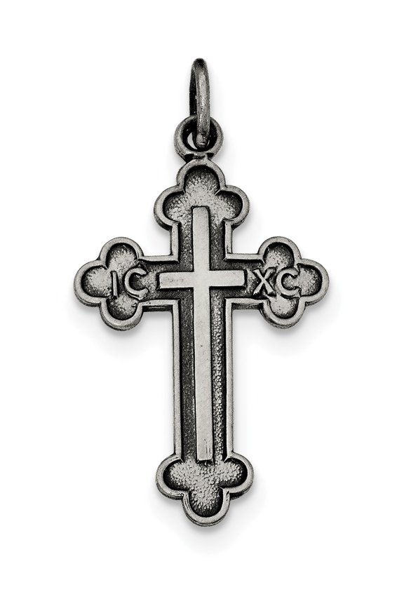 Sterling Silver Antiqued, Textured And Brushed Latin Cross Pendant Made In United States qc8130