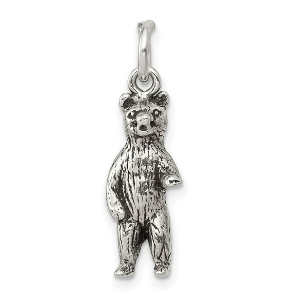 Sterling Silver Antiqued & Textured Bear Standing up Pendant QC8897