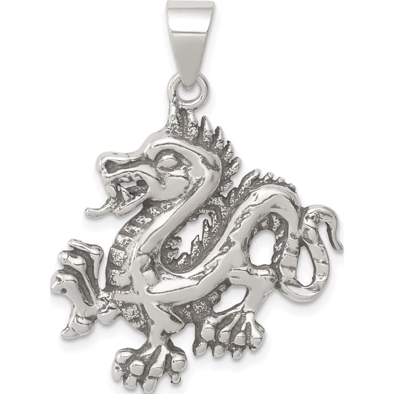 Sterling Silver Antiqued Textured Chinese Dragon Pendant Casted Polished Material Gorgeous Vibrant Bold Designed for those who cherish timeless beauty