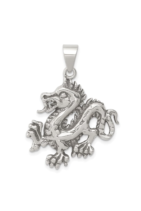 Sterling Silver Antiqued & Textured Chinese Dragon Pendant QC8964