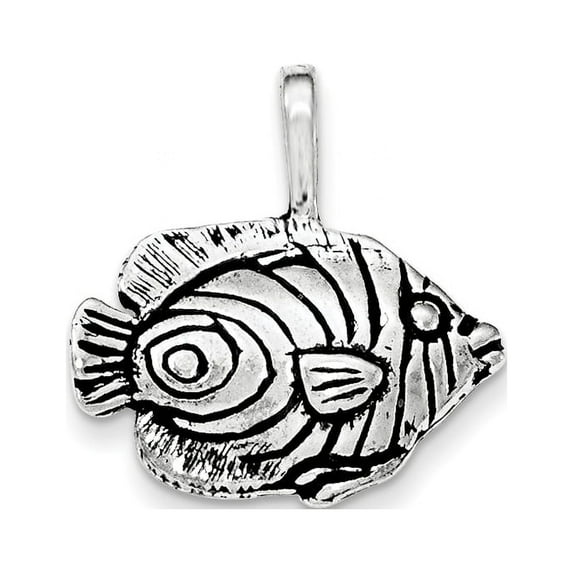 Sterling Silver Antiqued & Textured Circular Striped Fish Chain Slide