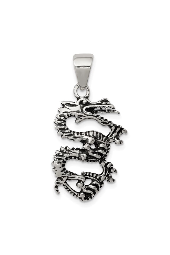 Sterling Silver Antiqued & Textured Dragon Pendant QC8967