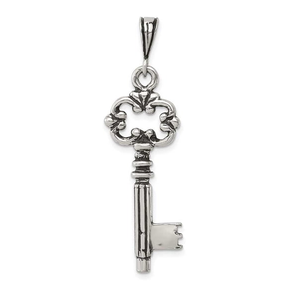 Sterling Silver Antiqued & Textured Key Pendant QC8523