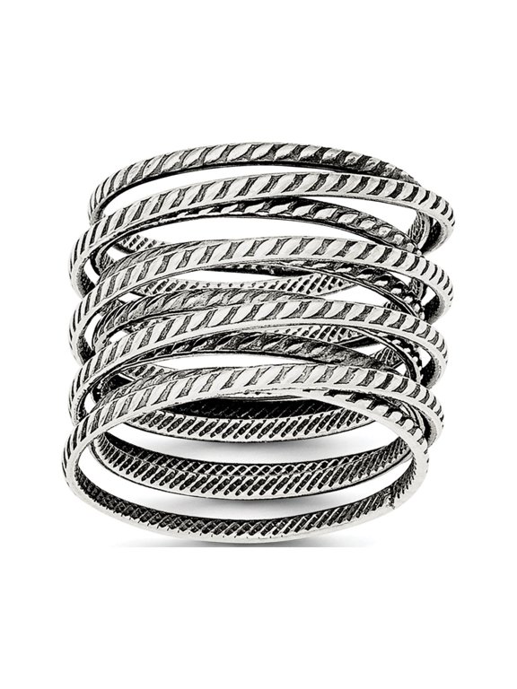 Sterling Silver Antiqued Textured One Piece Spring Ring QR6114