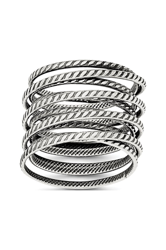 Sterling Silver Antiqued Textured One Piece Spring Ring QR6114