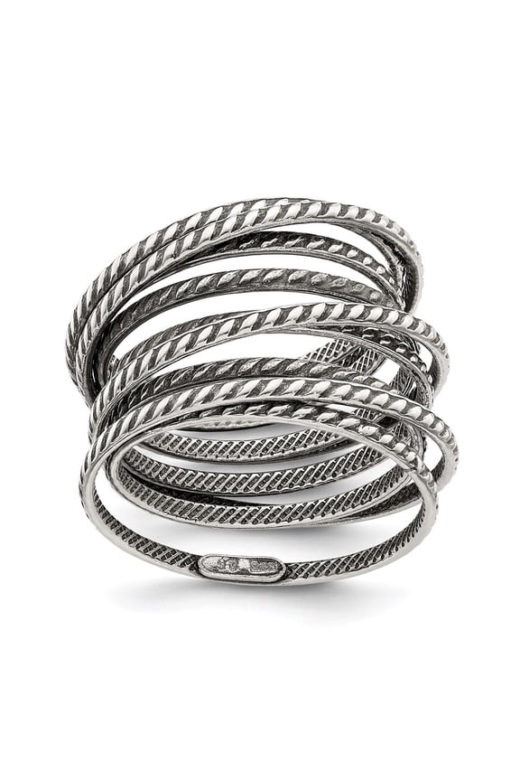 Sterling Silver Antiqued Textured One Piece Spring Ring