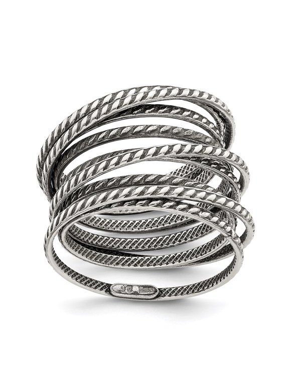 Sterling Silver Antiqued Textured One Piece Spring Ring