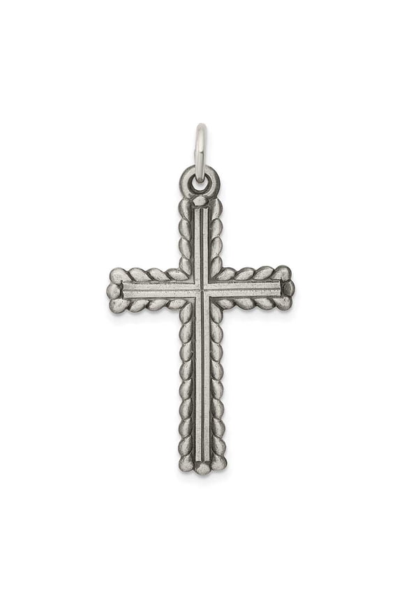 Sterling Silver Antiqued, Textured and Brushed Latin Cross Pendant QC8263