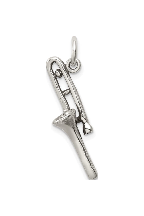 Sterling Silver Antiqued Trombone Charm Casted Polished 3-D Gorgeous Artisan Vibrant Bring sparkle and sophistication to your day