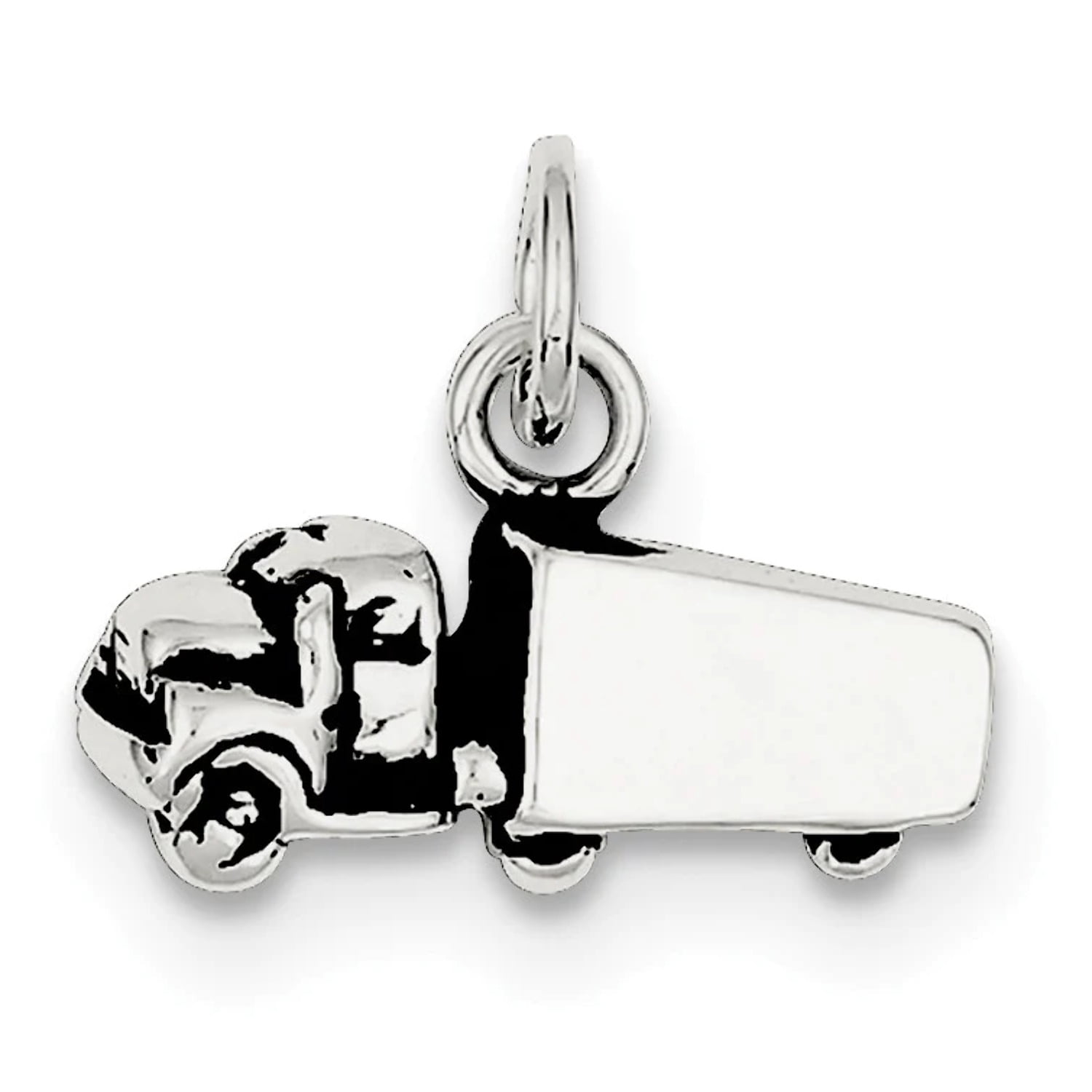 925 Sterling Silver Solid Oxidized Truck Charm 11x18mm Wide Pendant Necklace for Women - 1.7 Grams
