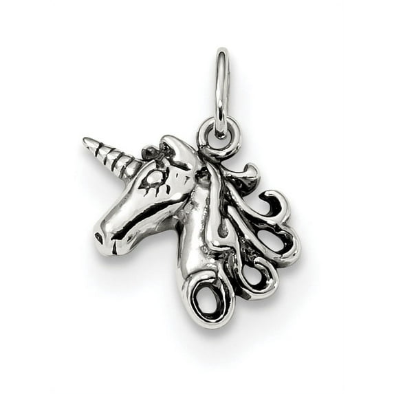Sterling Silver Antiqued Unicorn Head Charm (16 X 11) Made In India qc3926