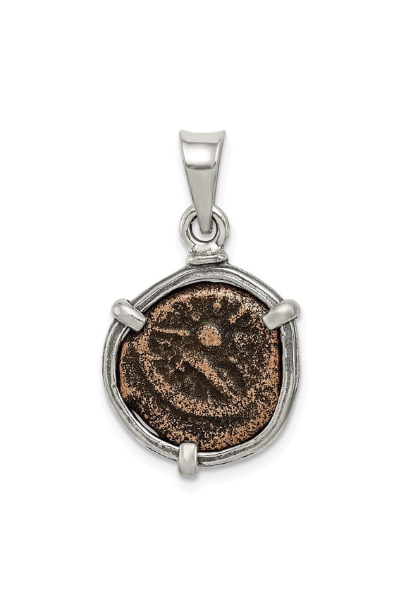 Sterling Silver Antiqued Widows Mite Coin Pendant