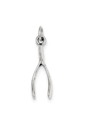 925 Sterling Silver Solid Polished Oxidized Wish Bone Charm 27x9mm Wide Pendant Necklace for Women