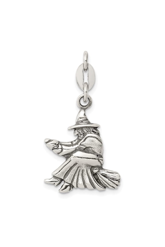 Sterling Silver Antiqued Witch Slide Pendant Charm