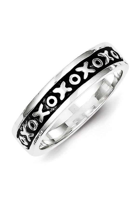 925 Sterling Silver Solid Oxidized Antiqued X and O Ring Size 11 Ring for Women - 3.7 Grams