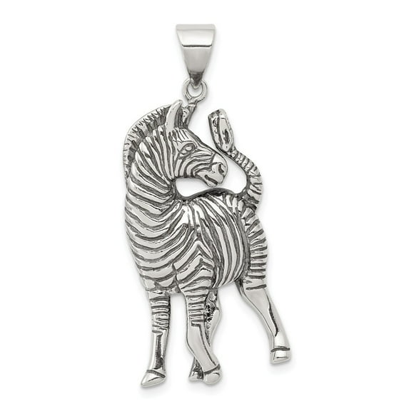 Sterling Silver Antiqued Zebra Pendant - 6.5 Grams - Measures 35x18mm Wide