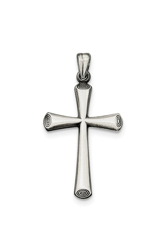Sterling Silver Antiqued and Brushed Latin Cross Pendant - Measures 31.2x20.85mm Wide