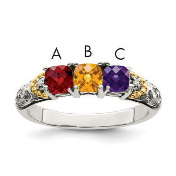 Sterling Silver Antiqued w/14k 3-stone w/Diamond Mother's Ring Semi-Mount QMR21/3