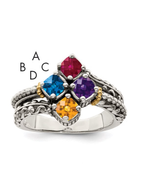 Sterling Silver Antiqued w/14k 4-stone Mother's Ring Mounting Q-QMR10/4-10