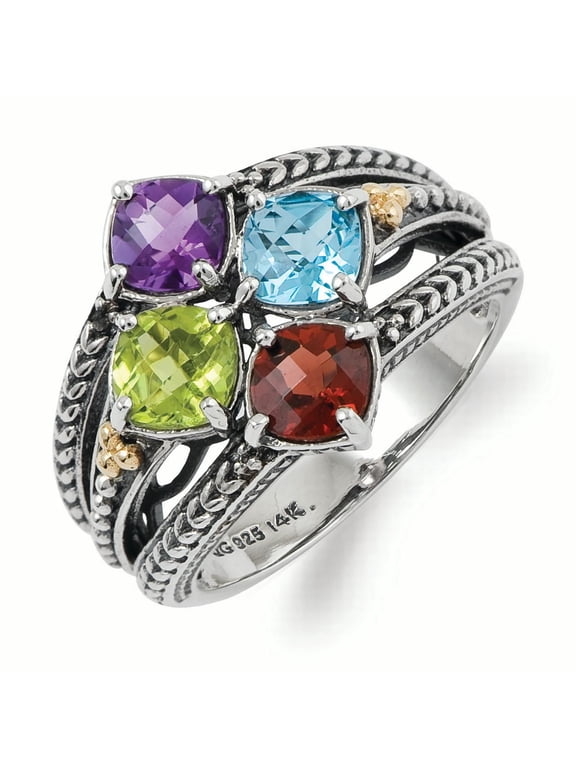 Sterling Silver Antiqued w/14k 4-stone Mother's Ring Mounting Q-QMR11/4-6