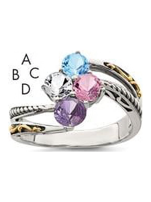 Sterling Silver Antiqued w/14k 4-stone Mother's Ring Mounting Q-QMR15/4-8