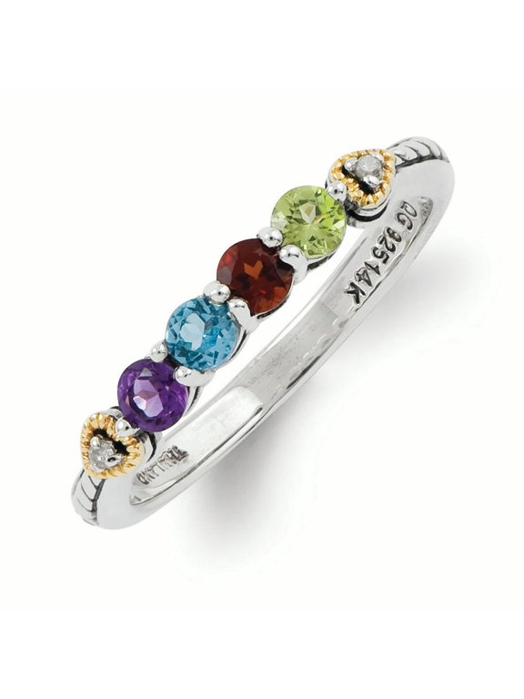 Sterling Silver Antiqued with 14K 4-stone with Diamond Mothers Semi-Mount Ring - Size 8