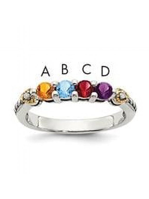 Sterling Silver Antiqued w/14k 4-stone w/Diamond Mother's Semi-Mount Ring Q-QMR18/4-9