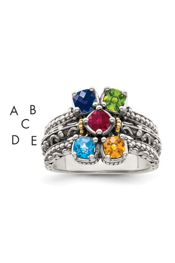 Sterling Silver Antiqued w/14k 5-stone Mother's Ring Mounting Q-QMR10/5-10