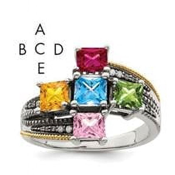 Sterling Silver Antiqued w/14k 5-stone w/Diamond Mother's Semi-Mount Ring Q-QMR12/5-9