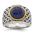 thumbnail image 1 of Sterling Silver Antiqued with Gold-plated Accent Polished Round Lapis Cabochon Woven Pattern Ring, 1 of 6