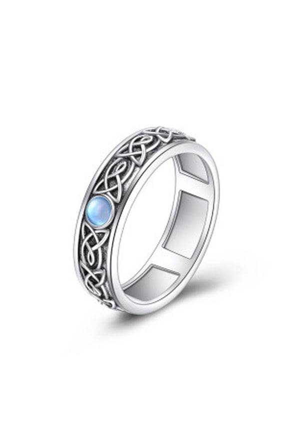 Sterling Silver Anxiety Spinner Rings Moonstone Celtic Ring Rotatable Mood Rings for Women Men Relieve Stress Gift 10 Size