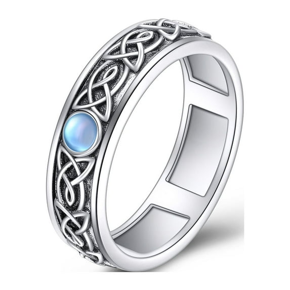 Sterling Silver Anxiety Spinner Rings Moonstone Celtic Ring Rotatable Mood Rings for Women Relieve Stress Gift