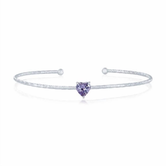 Sterling Silver April Birthstone Lavender CZ Heart Bangle Bracelet