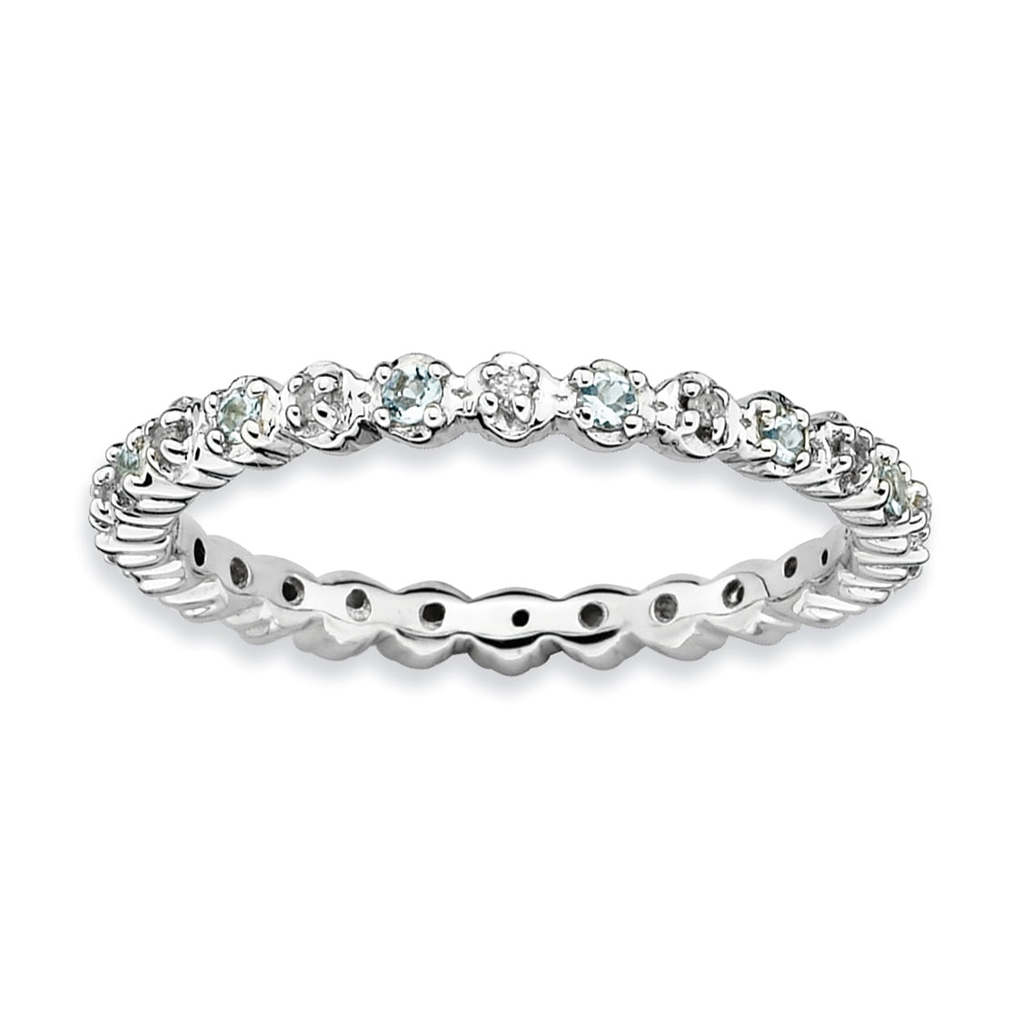 Sterling Silver Aquamarine & Diamond Ring