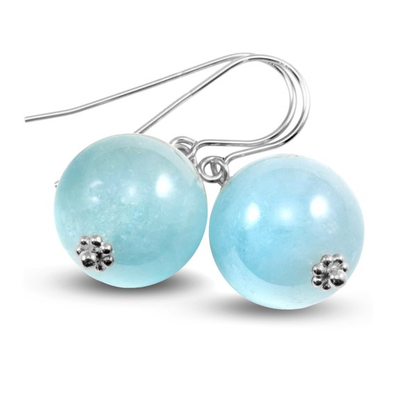 Spyglass Designs Sterling Silver Blue Aquamarine Earrings, Smooth Round Drop, 1 Inch