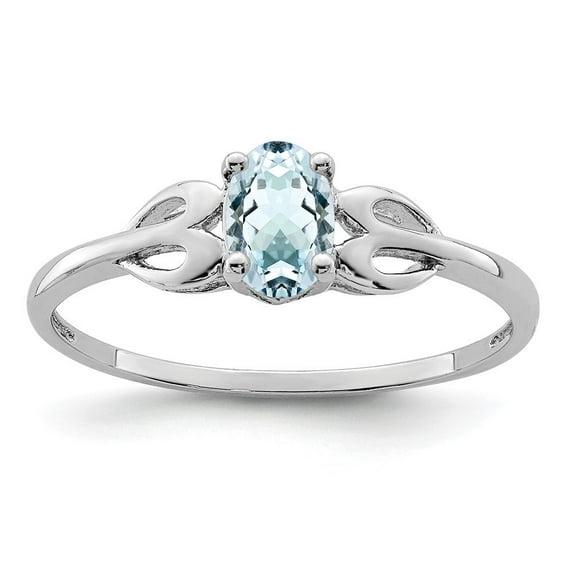 Sterling Silver Aquamarine Ring - .44 cwt - Size 7 - Measures 2mm Wide