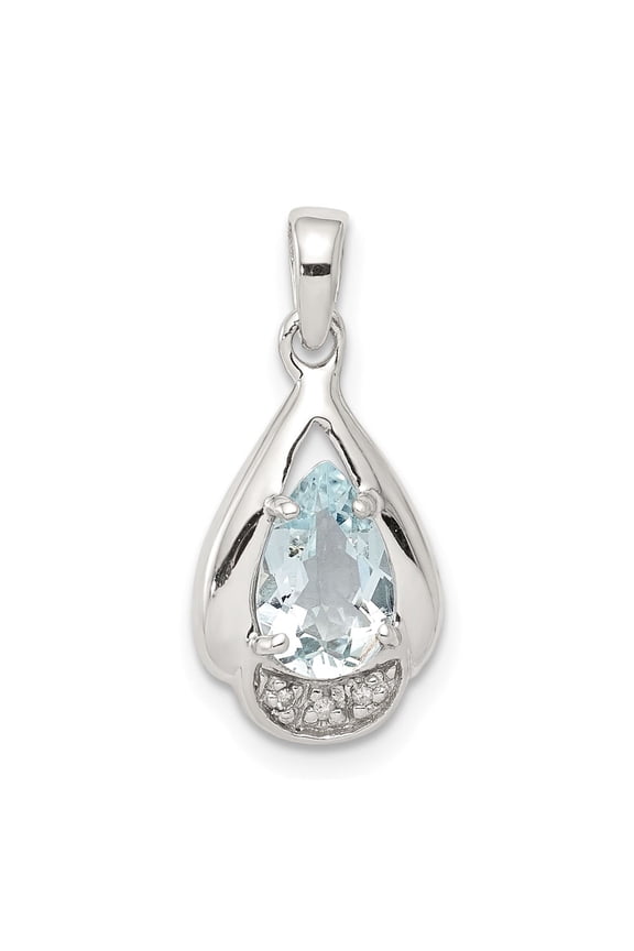 Sterling Silver Aquamarine Teardrop Pendant Necklace for Women with Pear Shaped Light Blue Stone and Crystal Accents, Minimalist Fine Jewelry Symbolizing Serenity and Clarity