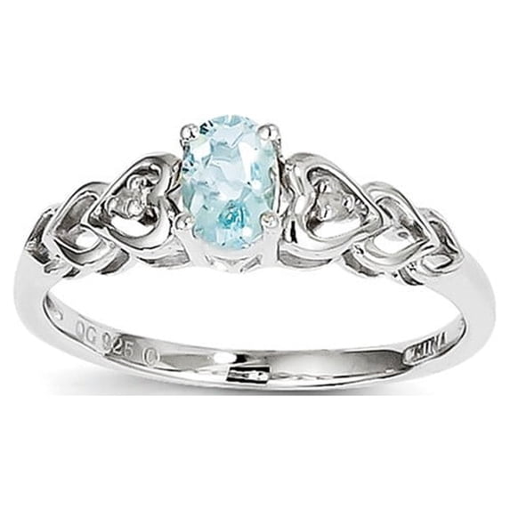 Sterling Silver Aquamarine and Diamond Ring - .02 dwt .40 cwt - Size 7 - Measures 2mm Wide