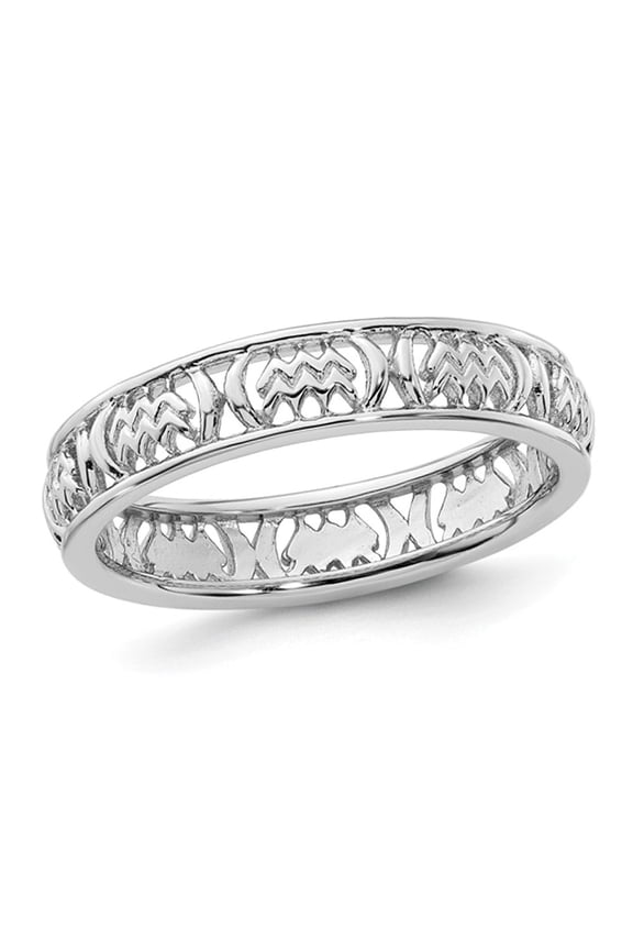 Gem & Harmony Sterling Silver Aquarius Zodiac Astrology Ring Band for Women