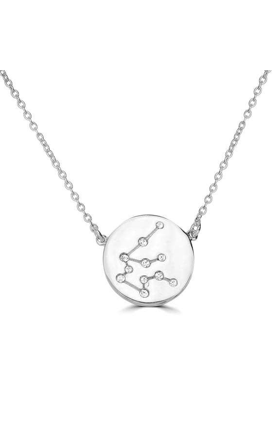 Sterling Silver Aquarius Zodiac Crystal Pendant Necklace, 16 Inches