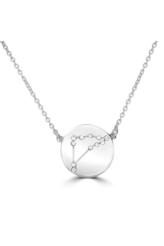 Sterling Silver Aries Zodiac Crystal Pendant Necklace, 16 Inches