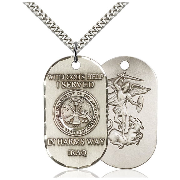Sterling Silver Army Iraq Pendant 1 1/2 x 3/4 inches with Heavy Curb Chain