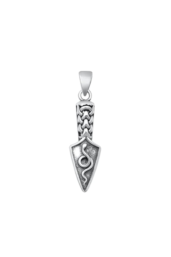 Sterling Silver Arrowhead & Snake Pendant Oxidized Knife Charm .925 Jewelry Female Unisex