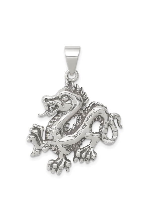 Sterling Silver Asian Dragon Pendant Necklace for Men or Unisex, Mythical Symbolic Jewelry Representing Strength, Power, and Protection, Spiritual Cultural Fantasy Style