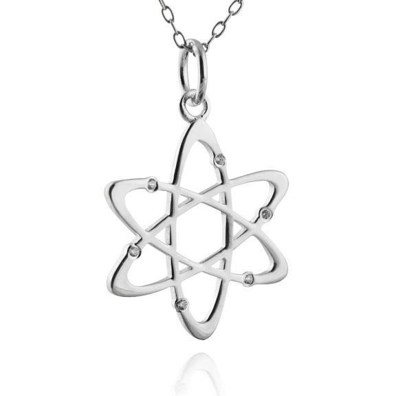 Sterling Silver Atom Pendant Necklace with CZ Accents, 18" Chain
