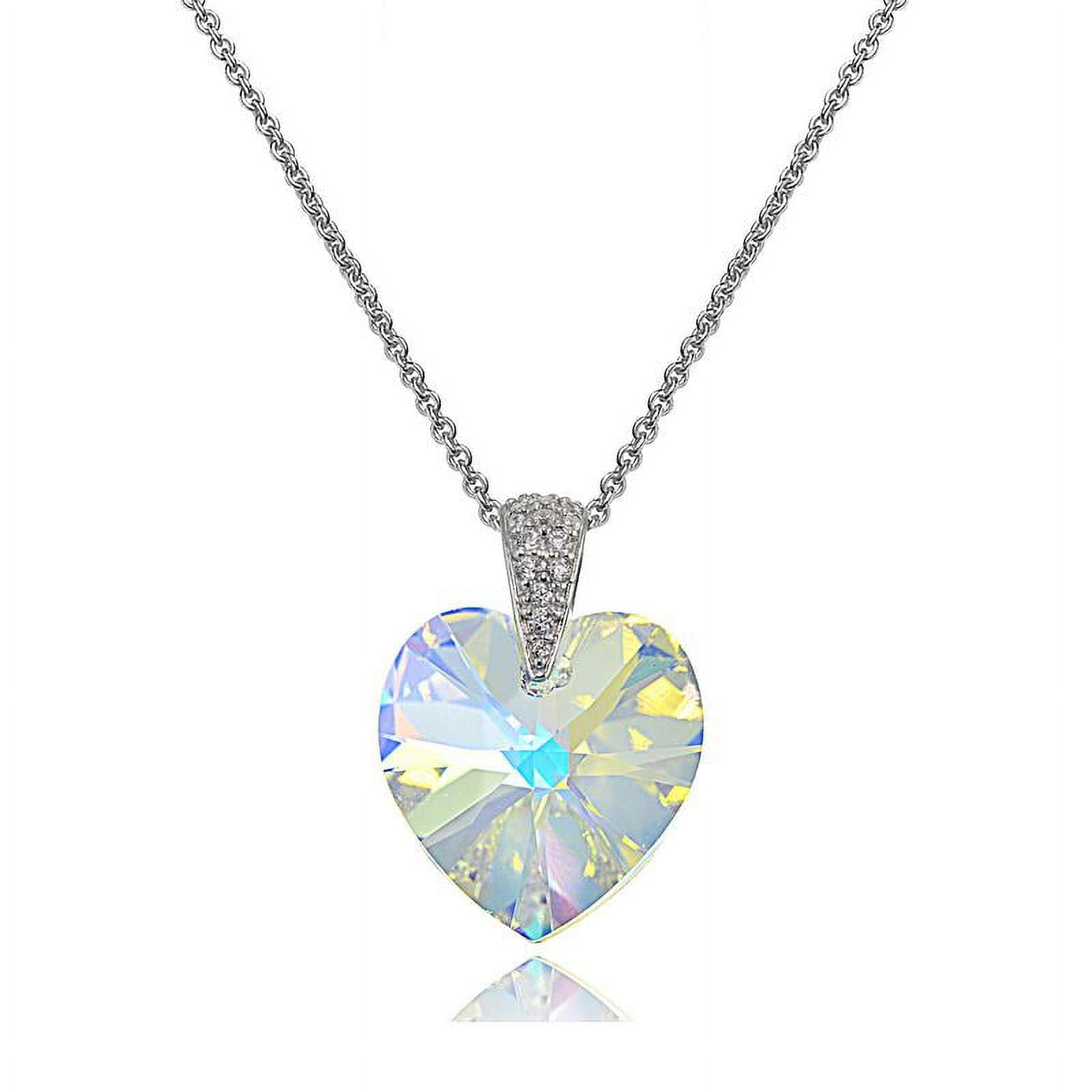 Sterling Silver Aurora Borealis Heart Necklace Created with Swarovski Crystals
