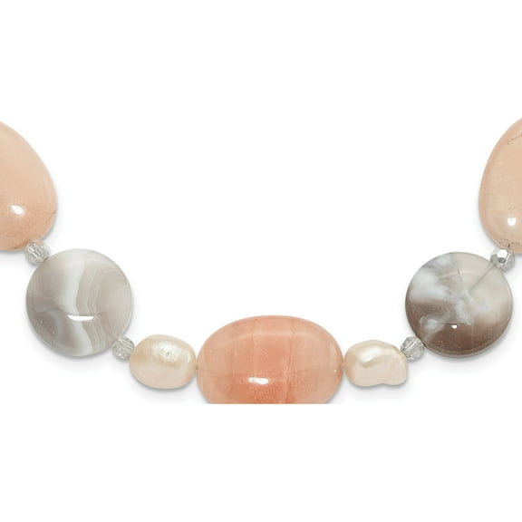 Sterling Silver Aventurine,Crystal And Fwc Pearl W/2In Ext Necklace (Width 18.45) (Length 19) - Jbsp